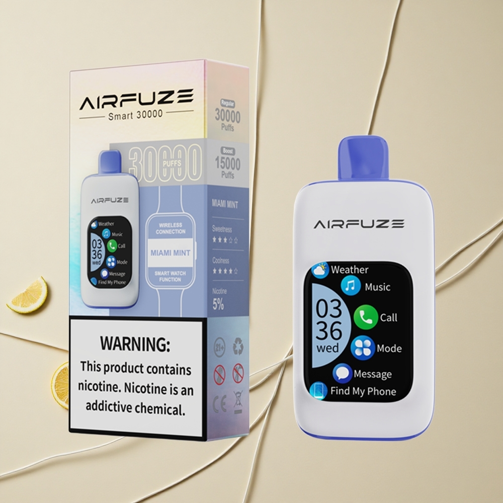 AirFuze Smart 30000 Puffs Miamská Mäta Jednorazové Vape 5% Nikotínu 900mAh Batéria