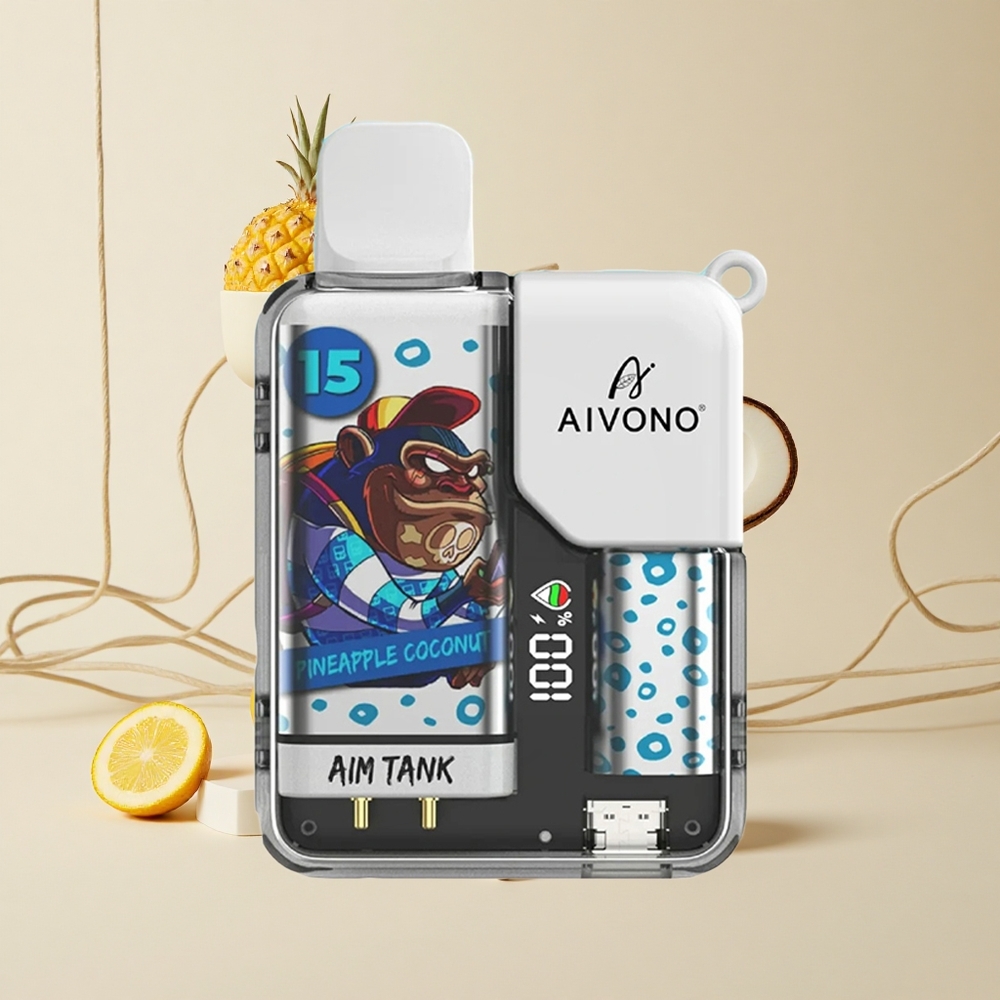Aivono Aim Tank 9500 Púchov Jednorazové Vape Ananás Kokos 18ml Kapacita 650mAh Batéria