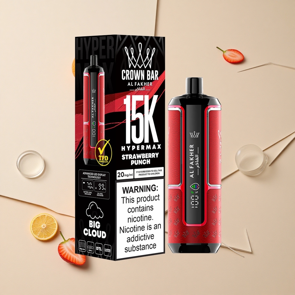 Al Fakher Crown Bar 15K Hypermax Jednorázová Vape Sada Jahodový Punč 22ml 600mAh