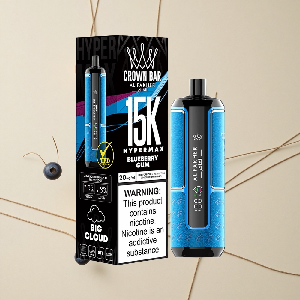 Al Fakher Crown Bar 15K Hypermax Jednorázová Vape Sada Čučoriedková Žuvačka 22ml 600mAh
