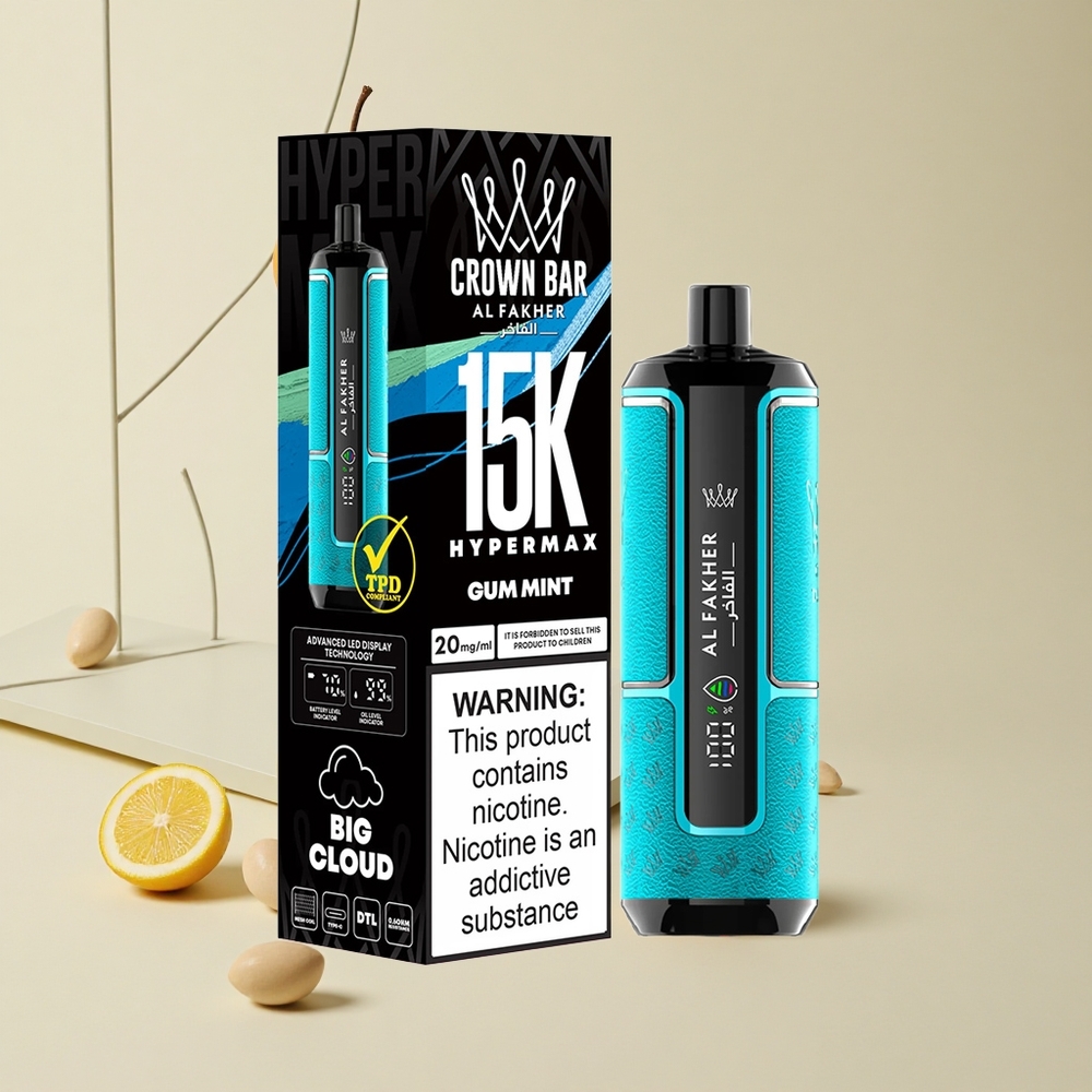 Al Fakher Crown Bar 15K Hypermax Jednorazová E-Cigareta 22ml/600mAh Žuvačková Mätová