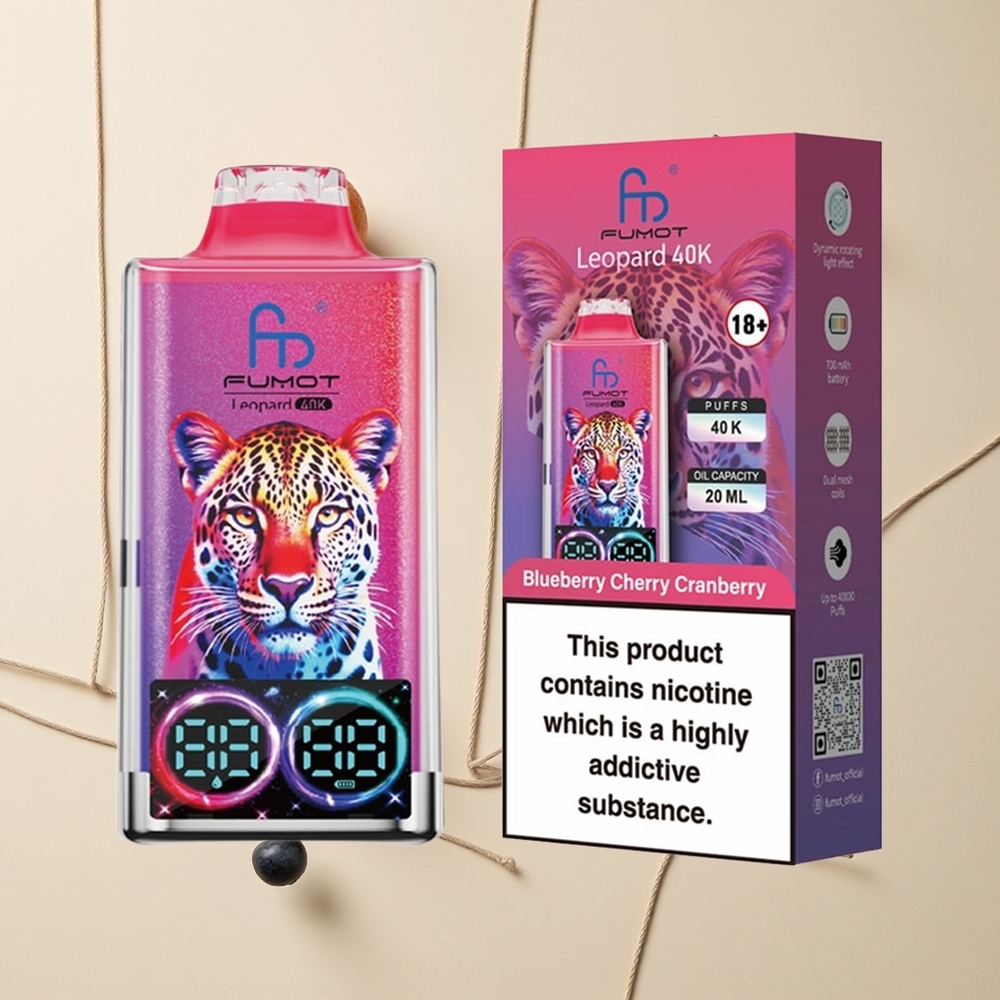 Fumot Leopard 40K Púchov Jednorazové Vape Čučoriedka Čerešňa Dual Mesh 700mAh Batéria