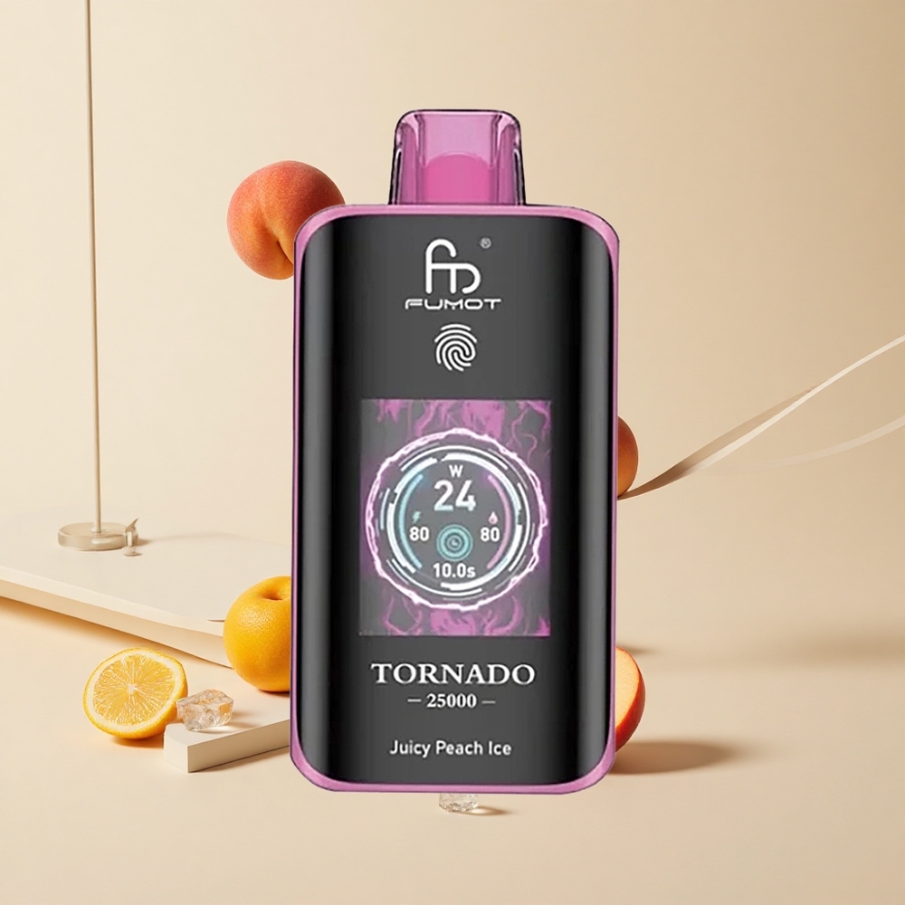Fumot Tornado 25000 Púchov Šťavnatá Broskyňa Ľad s HD Displejom a 700mAh Batéria
